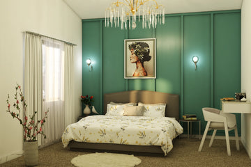 Contemporary Guest Bedroom Design With Dark Green Accent Wall